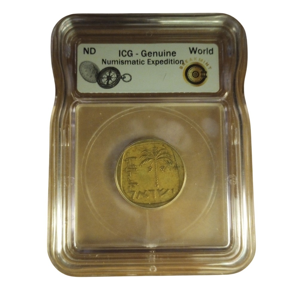 ICG Genuine Israel 10 Agorot Palm Tree Coin Numismatic Expedition World Slabbed